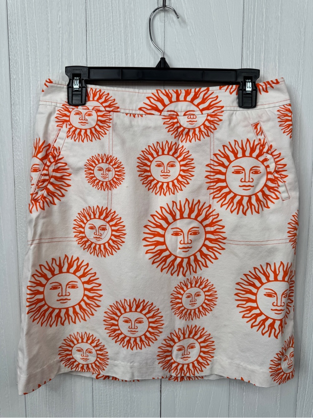 J.McLaughlin White Orange Celestial Smiling Sun Face Pocket Mini Skirt